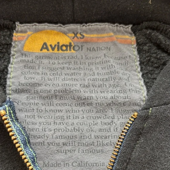 Aviator Nation Black Zip Hoodie with Rainbow Chest Stripes - Picture 2 of 4